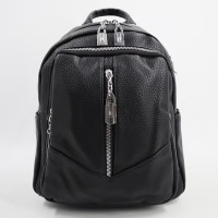 Жіночий рюкзак 6005 з екошкіри, чорний міський стильний рюкзак з кишенями та текстильним ременем